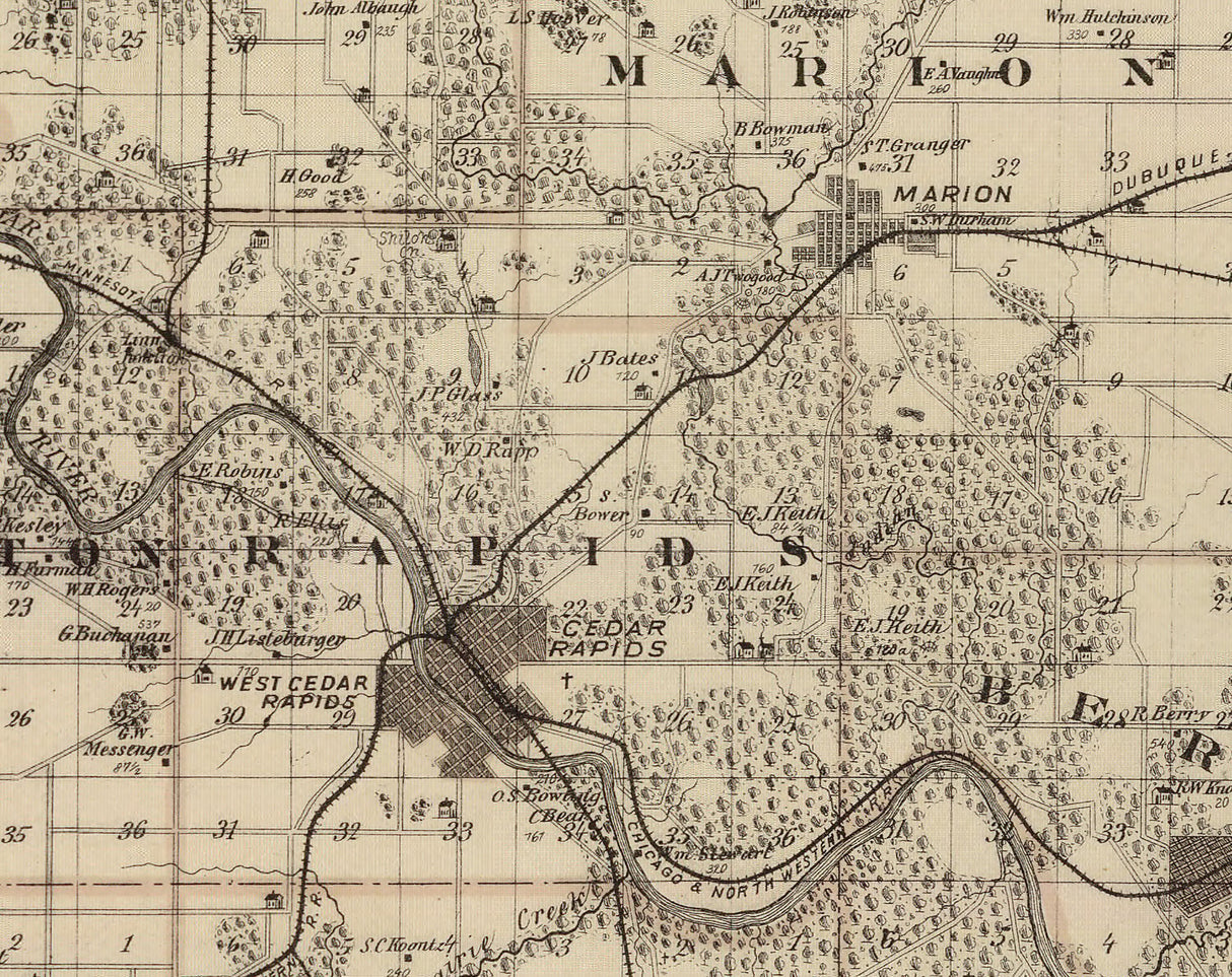 1875 Map of Linn County Iowa