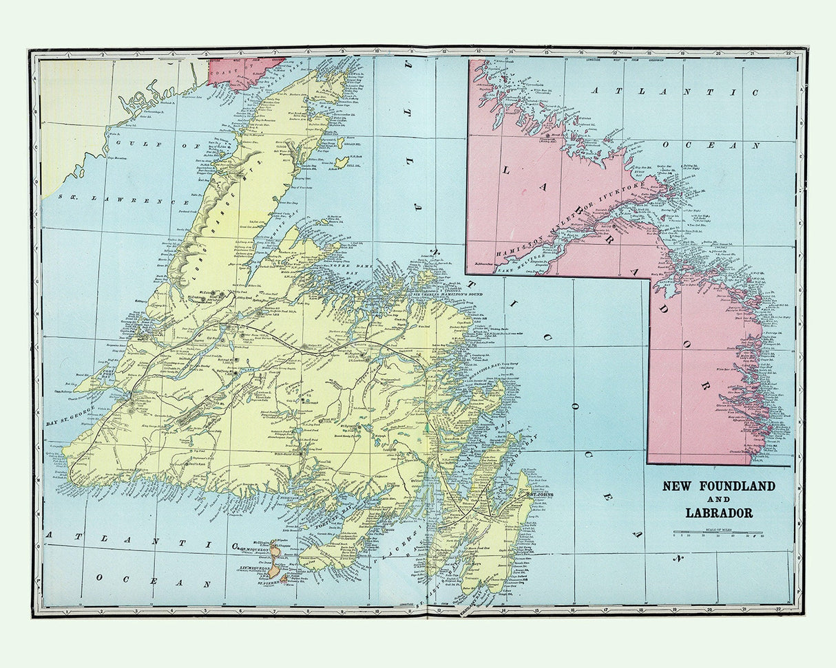 1901 Map of NewFoundland and Labrador Canada
