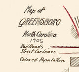 1905 Town Map of Greensboro North Carolina