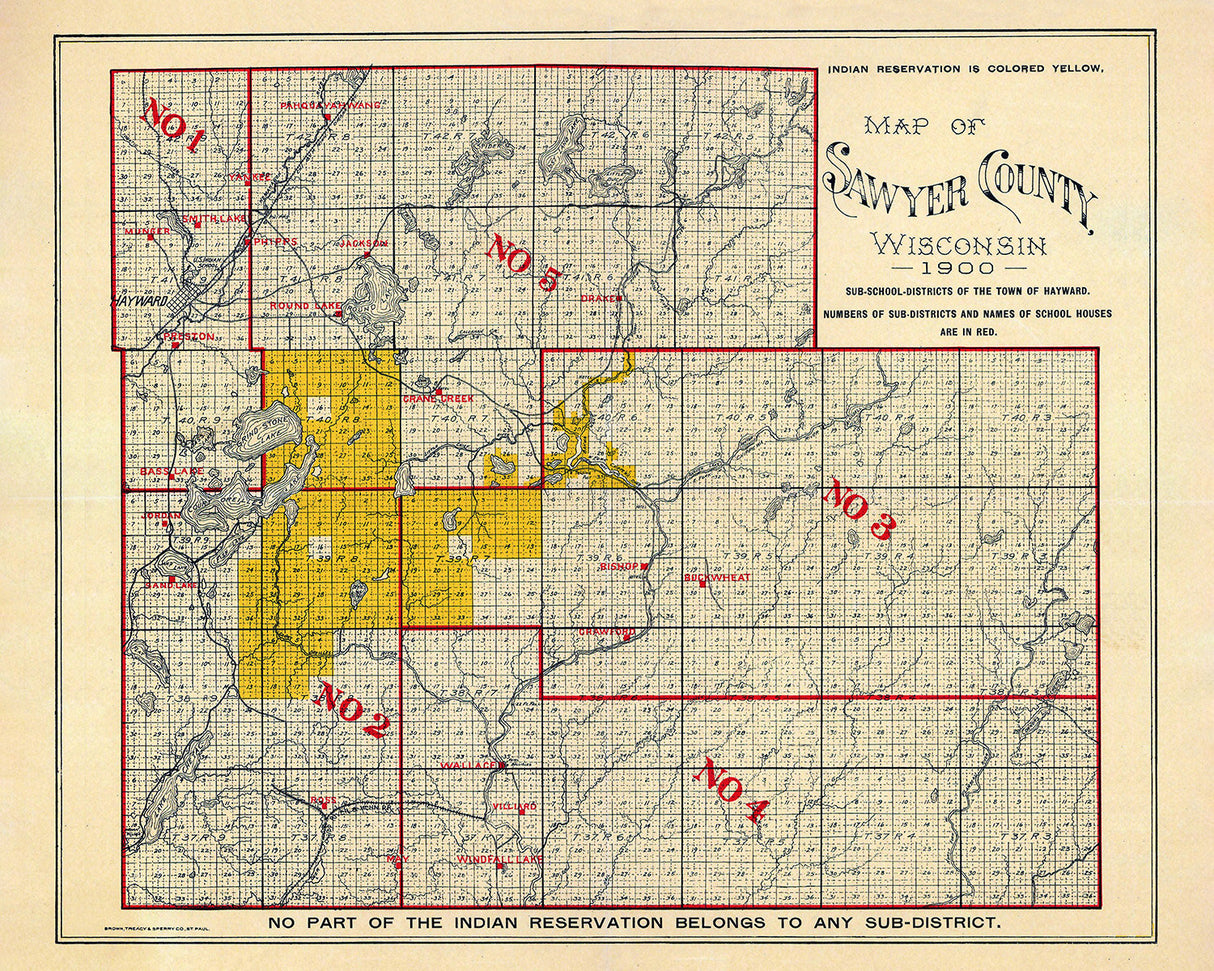 1900 Map of Sawyer County Wisconsin