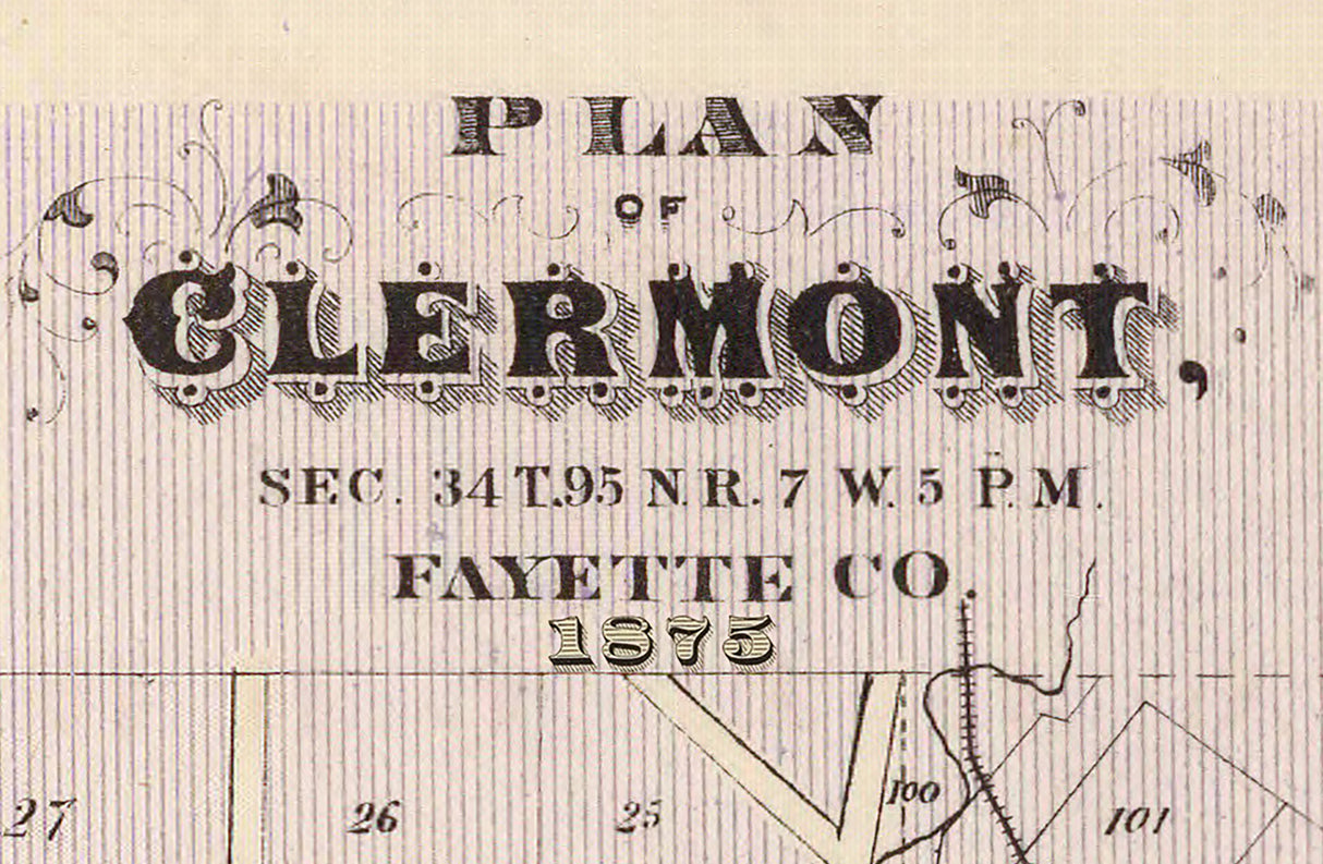 1875 Town Map of Clermont Fayette County Iowa