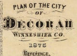 1875 Town Map of Decorah Winneshiek County Iowa