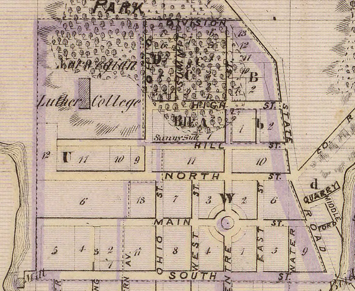 1875 Town Map of Decorah Winneshiek County Iowa
