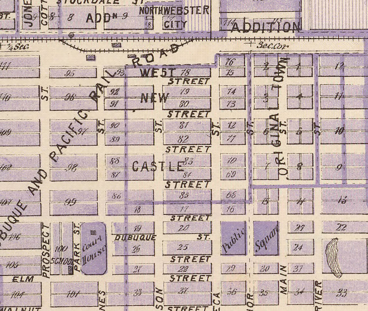 1875 Town Map of Webster City Hamilton County Iowa
