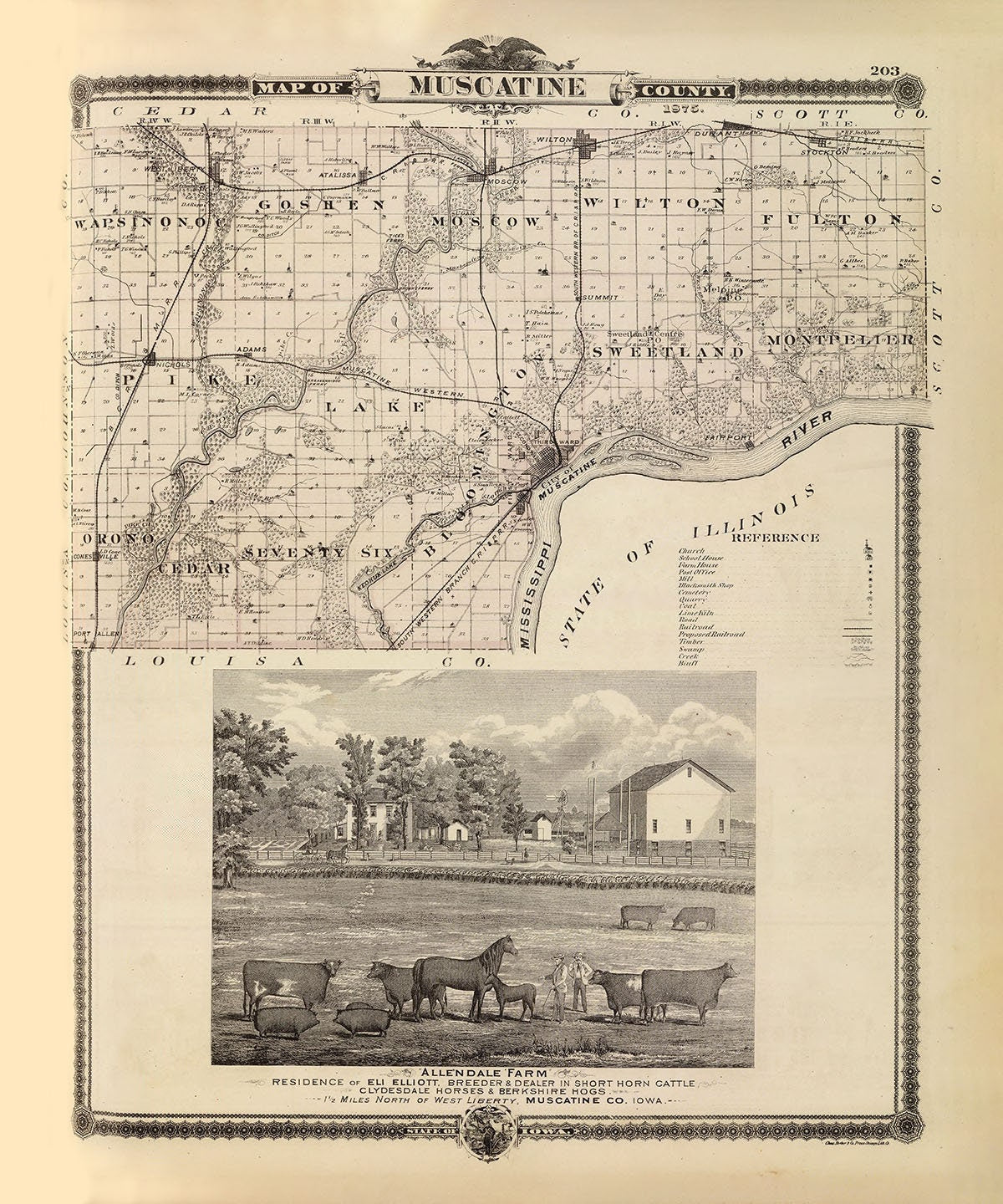 1875 Map of Muscatine County Iowa