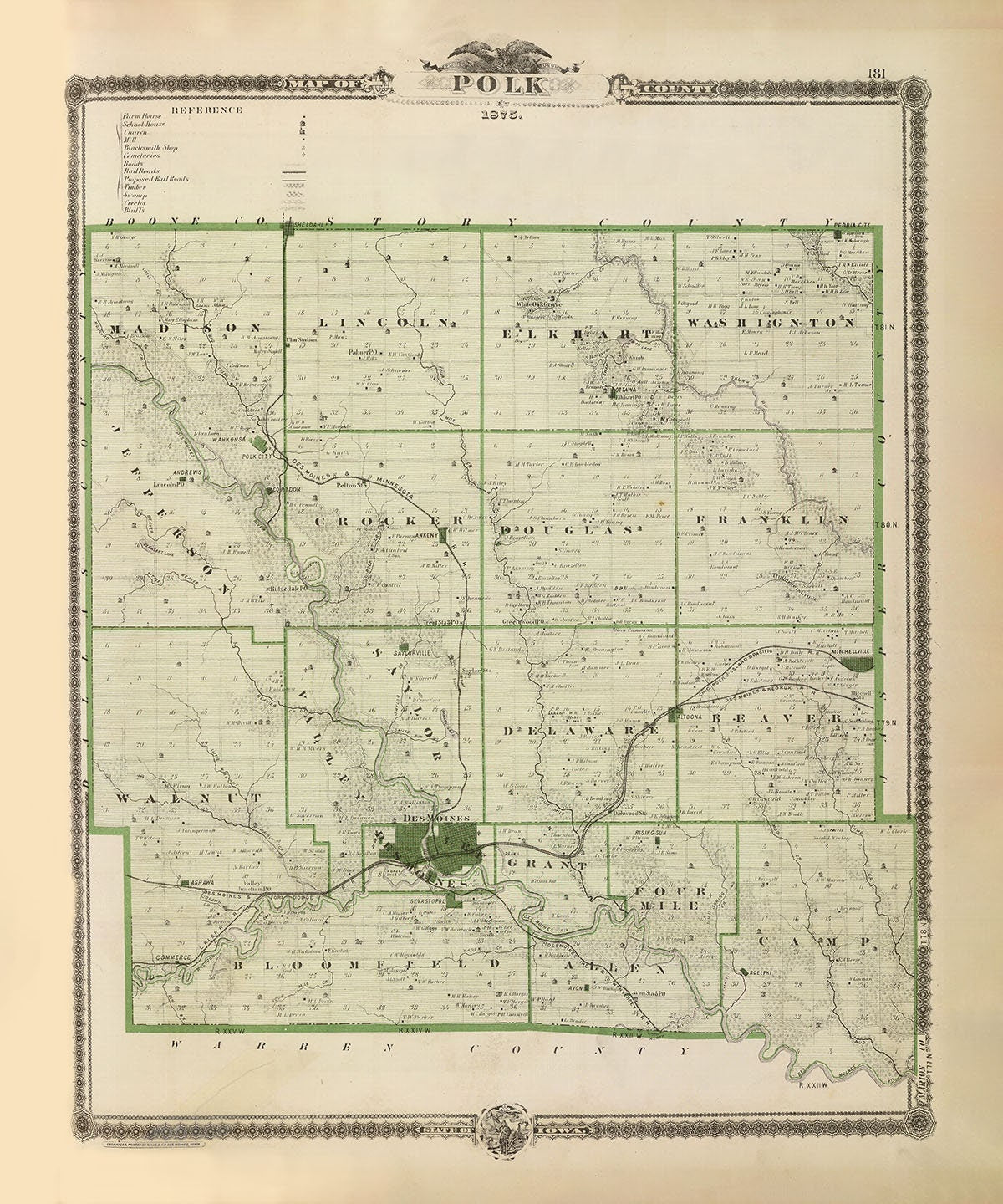 1875 Map of Polk County Iowa