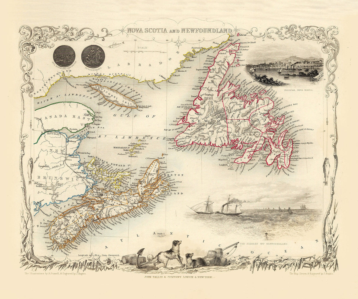 1851 Map of Nova Scotia and Newfoundland Canada