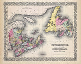 1856 Map of New Brunswick Nova Scotia Newfoundland and Prince Edward Island