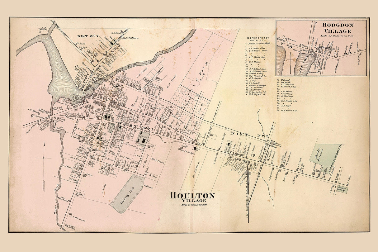 1877 Map of Houlton Village Aroostook County Maine