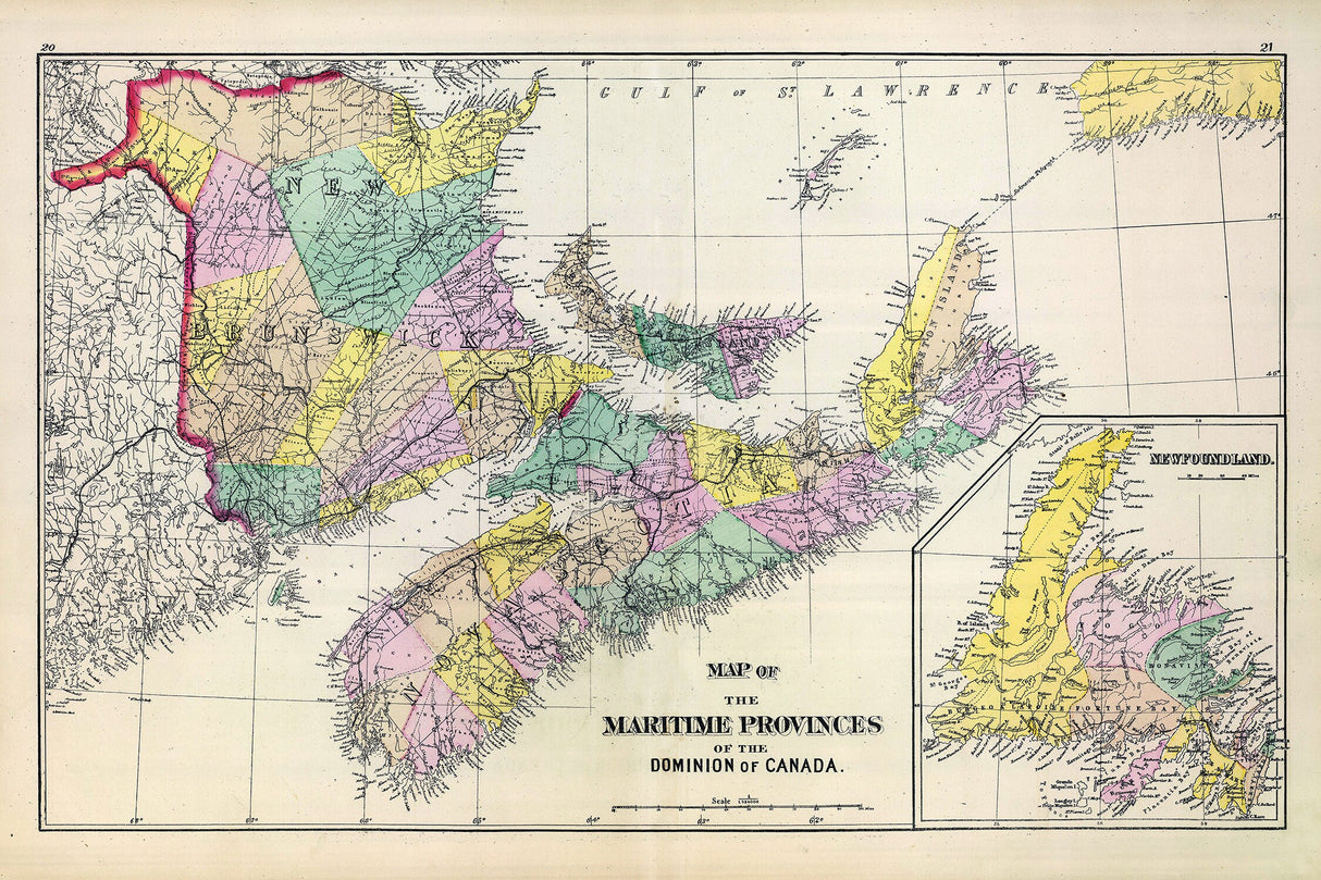 1878 Map of the Maritime Provinces Canada