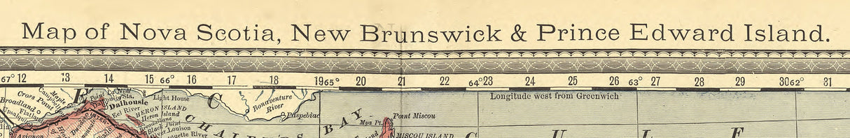 1881 Map of Nova Scotia New Brunswick and Prince Edward Island Canada