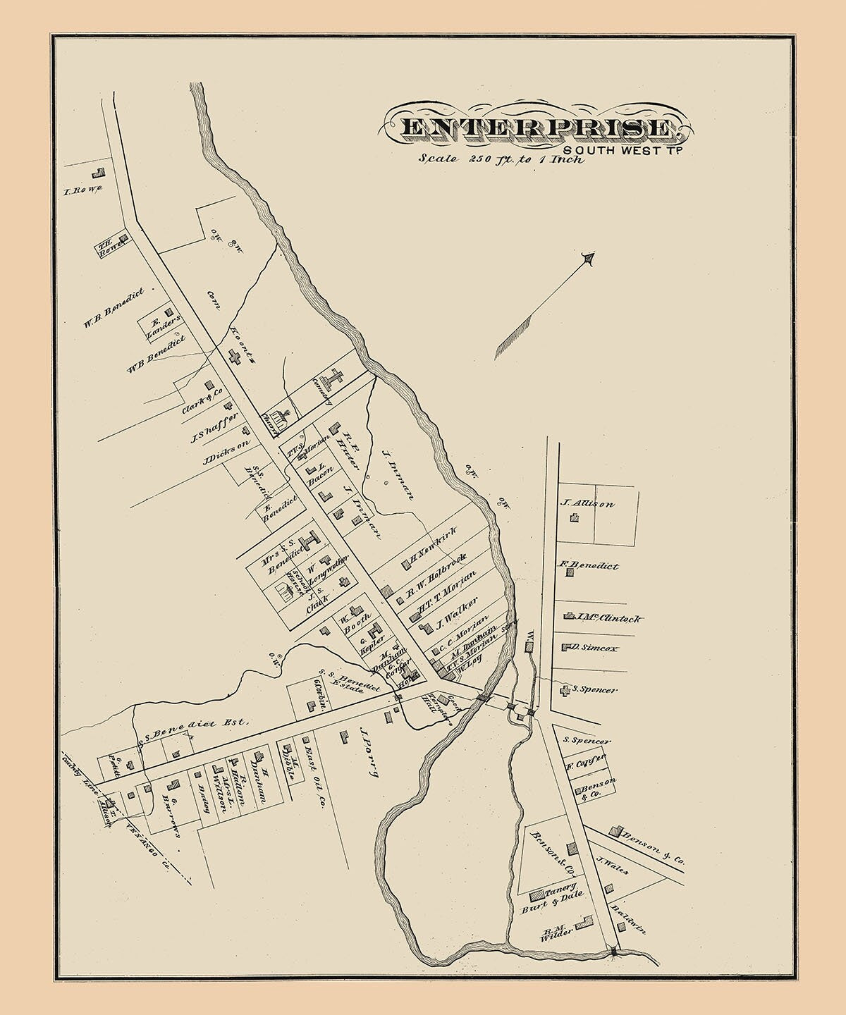 1878 Town Map of Enterprise Warren County Pennsylvania