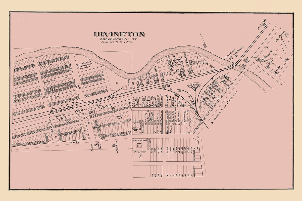 1878 Town Map of Irvineton Warren County Pennsylvania