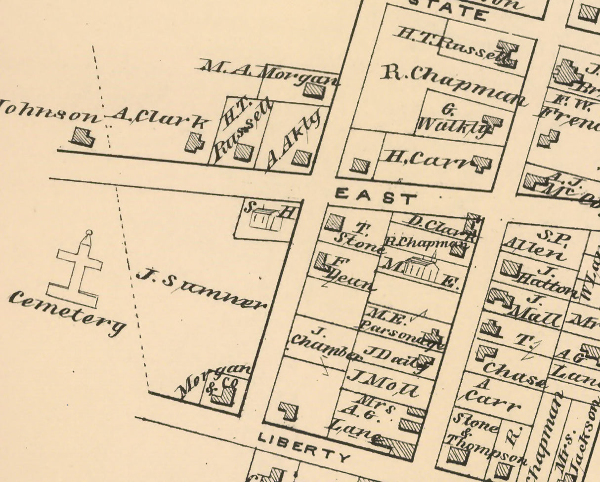 1878 Town Map of Russellsburg Warren County Pennsylvania