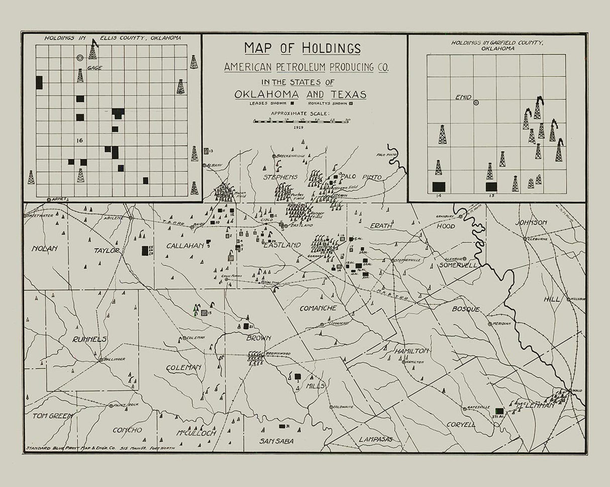 1919 Map of Oklahoma and Texas Petroleum Leases