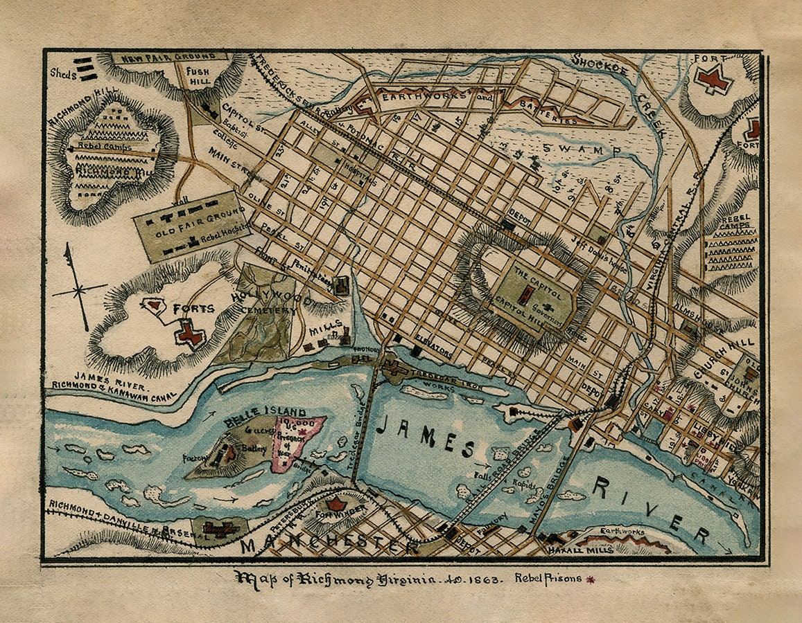 1863 Map of Richmond Virginia