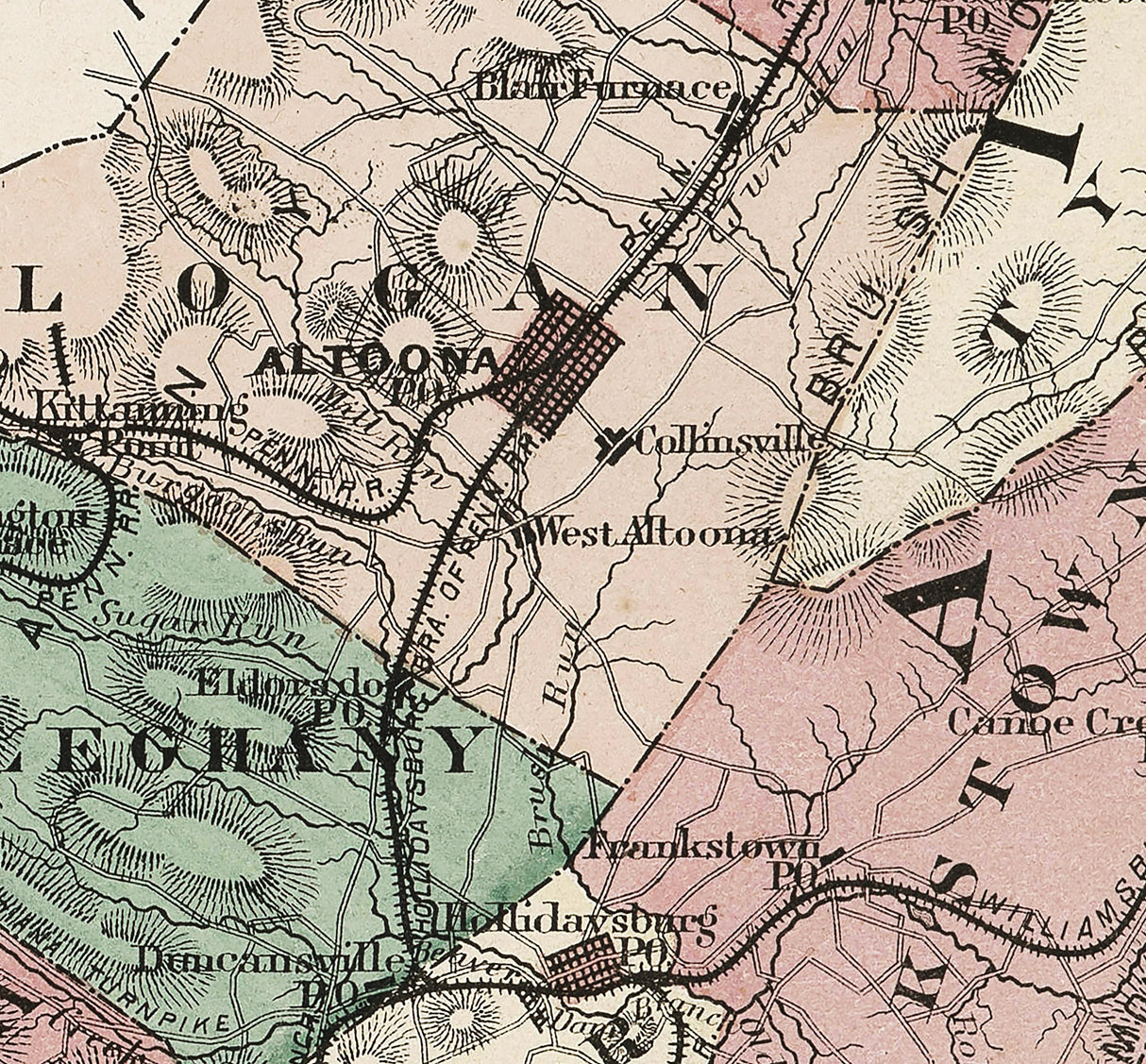 1873 Map of Blair and Huntingdon County Pennsylvania