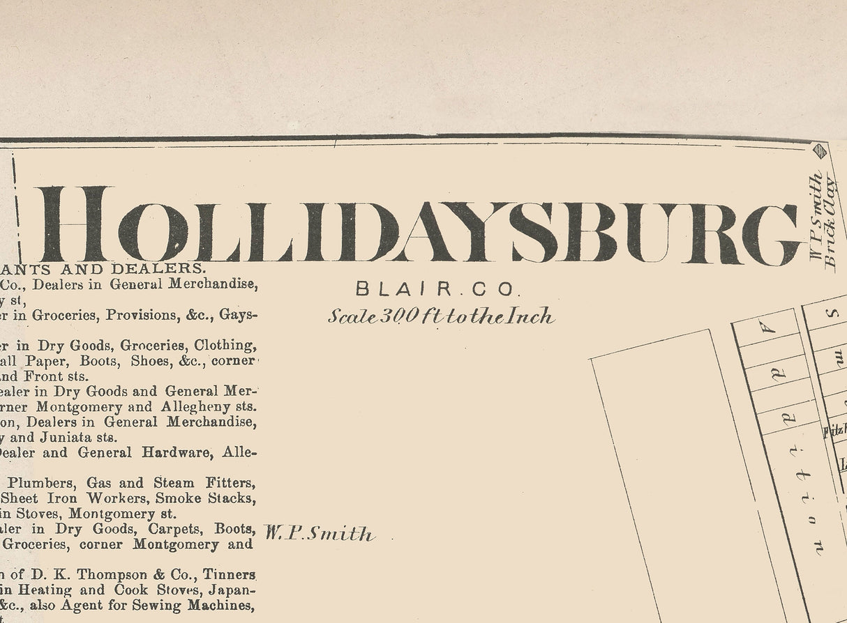 1873 Map of Hollidaysburg Blair County Pennsylvania