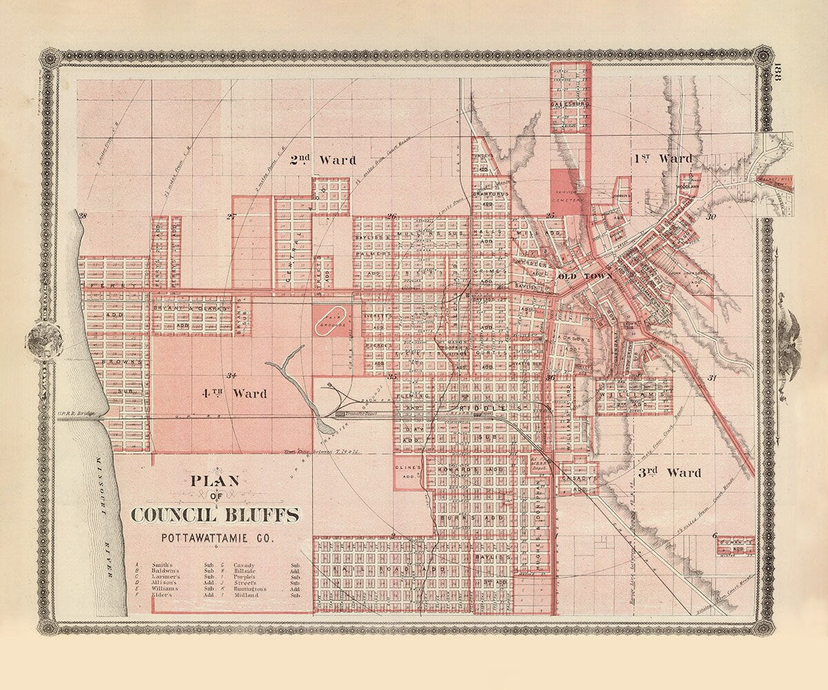 1875 Map of Council Bluffs Pottawattamie County Iowa