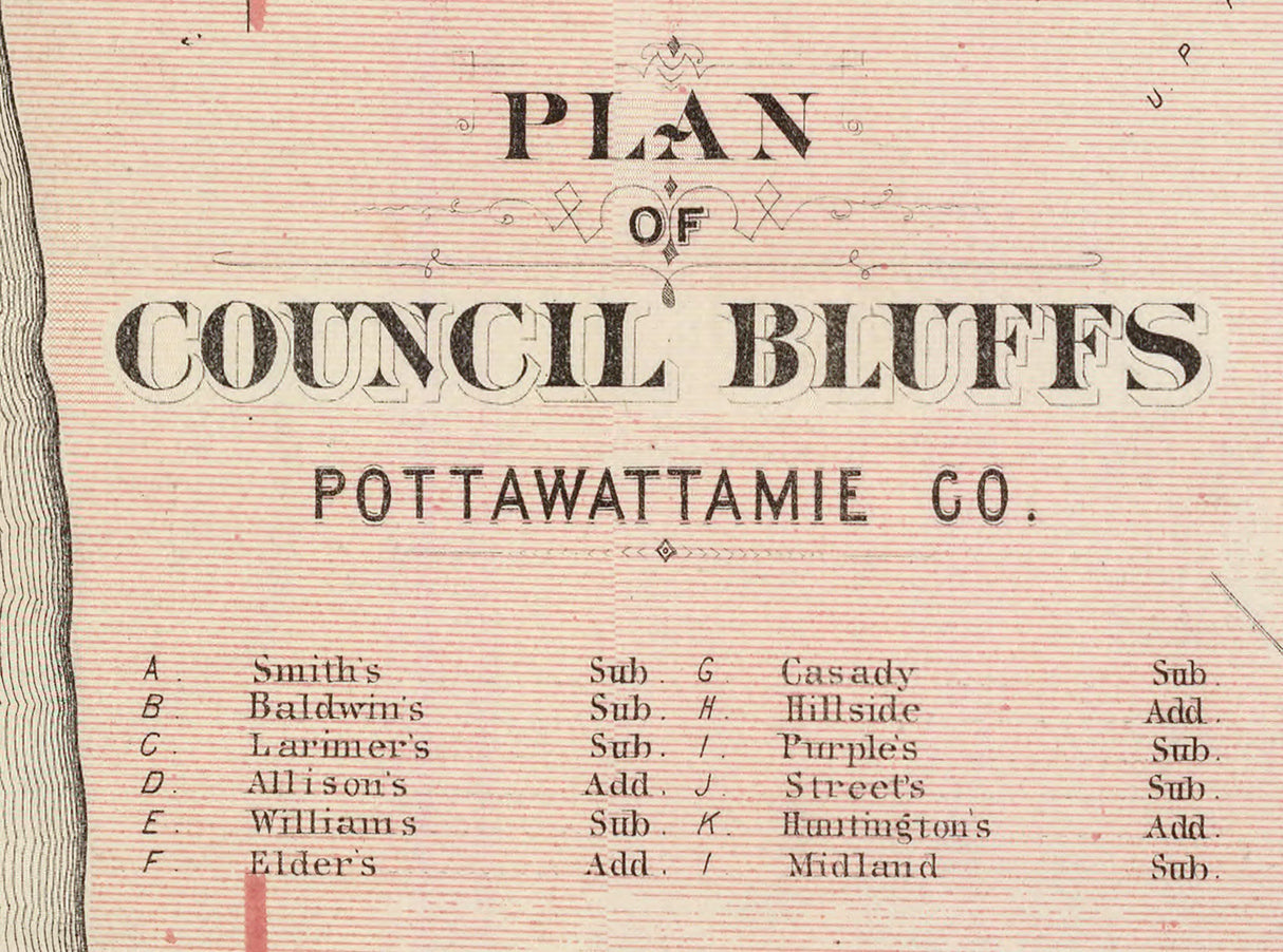 1875 Map of Council Bluffs Pottawattamie County Iowa