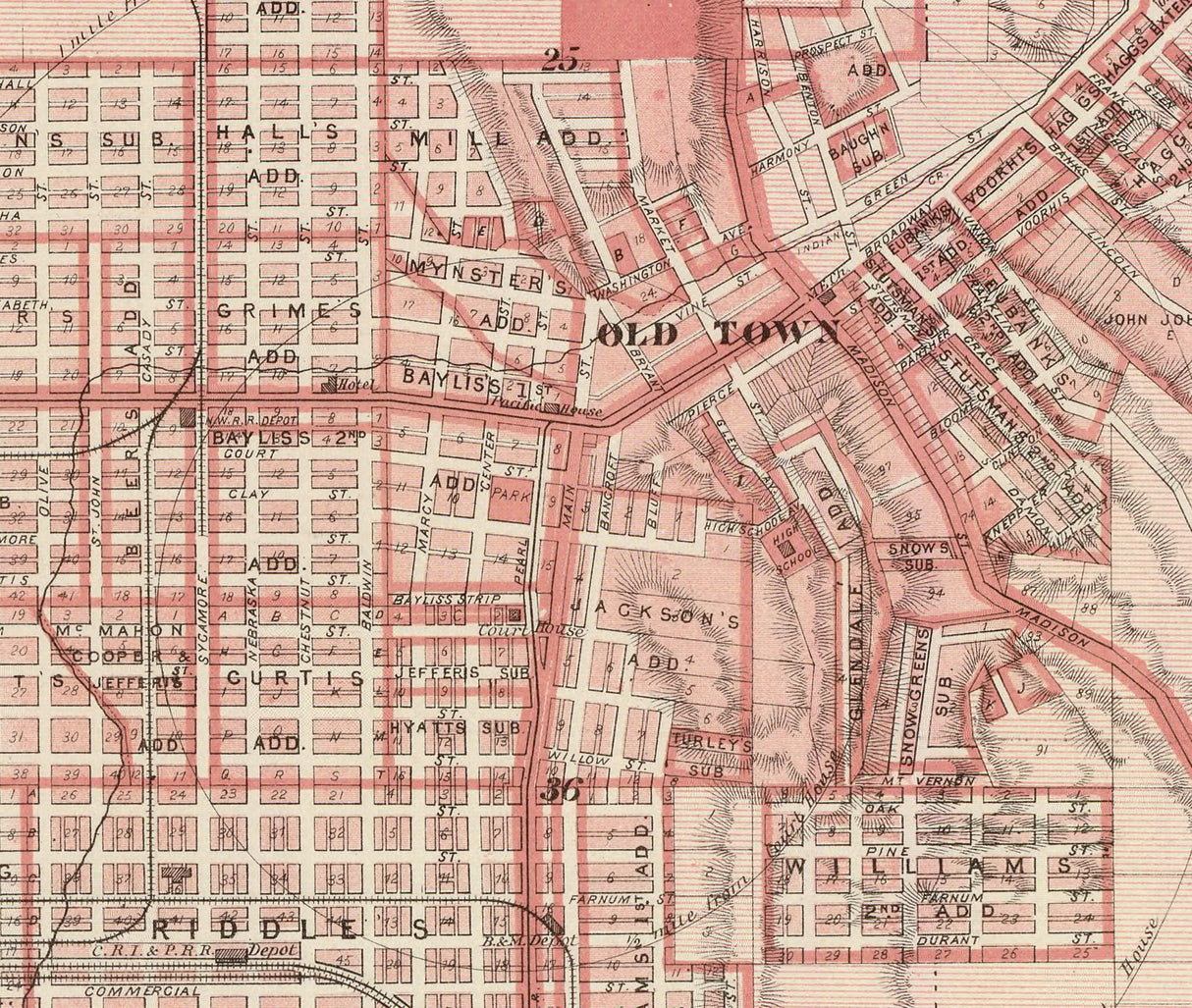 1875 Map of Council Bluffs Pottawattamie County Iowa