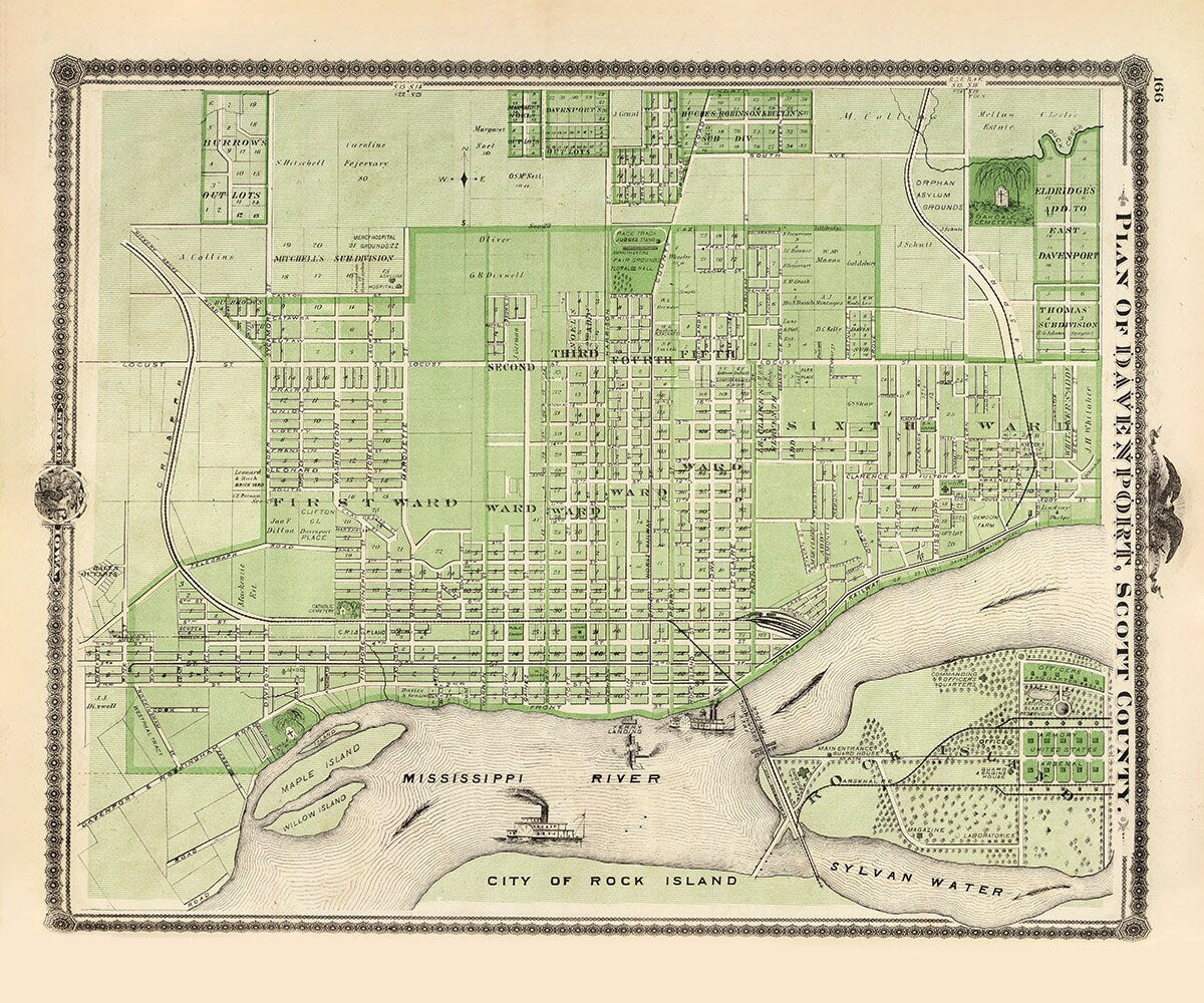 1875 Map of Davenport Scott County Iowa