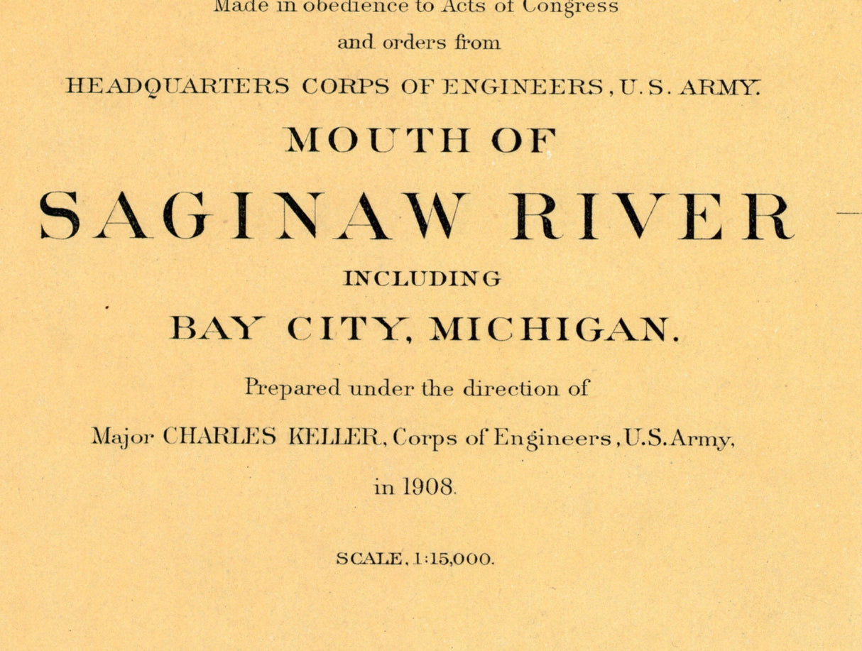 1908 Nautical Chart Saginaw River Bay City Michigan