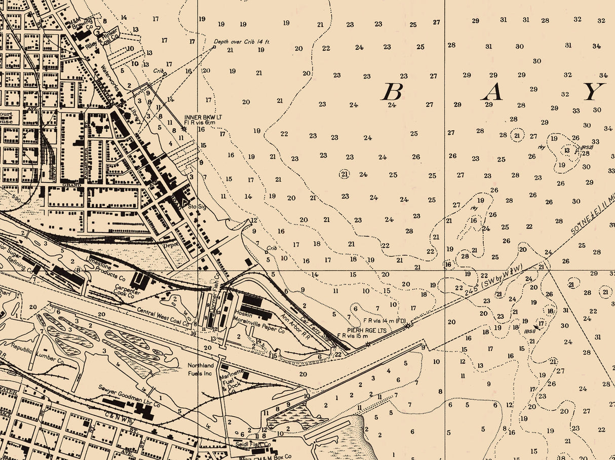 1935 Nautical Chart of Menominee Harbor Green Bay