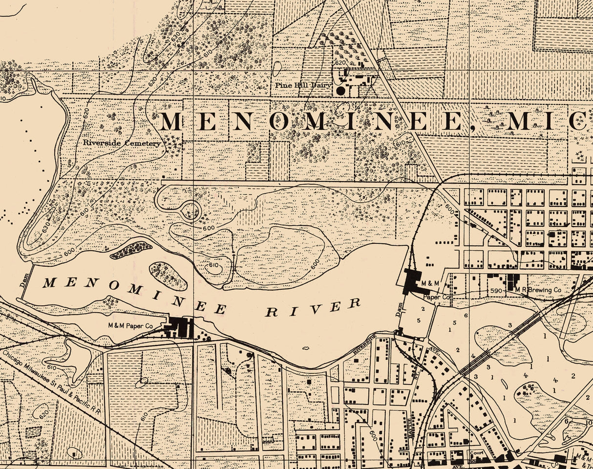 1935 Nautical Chart of Menominee Harbor Green Bay