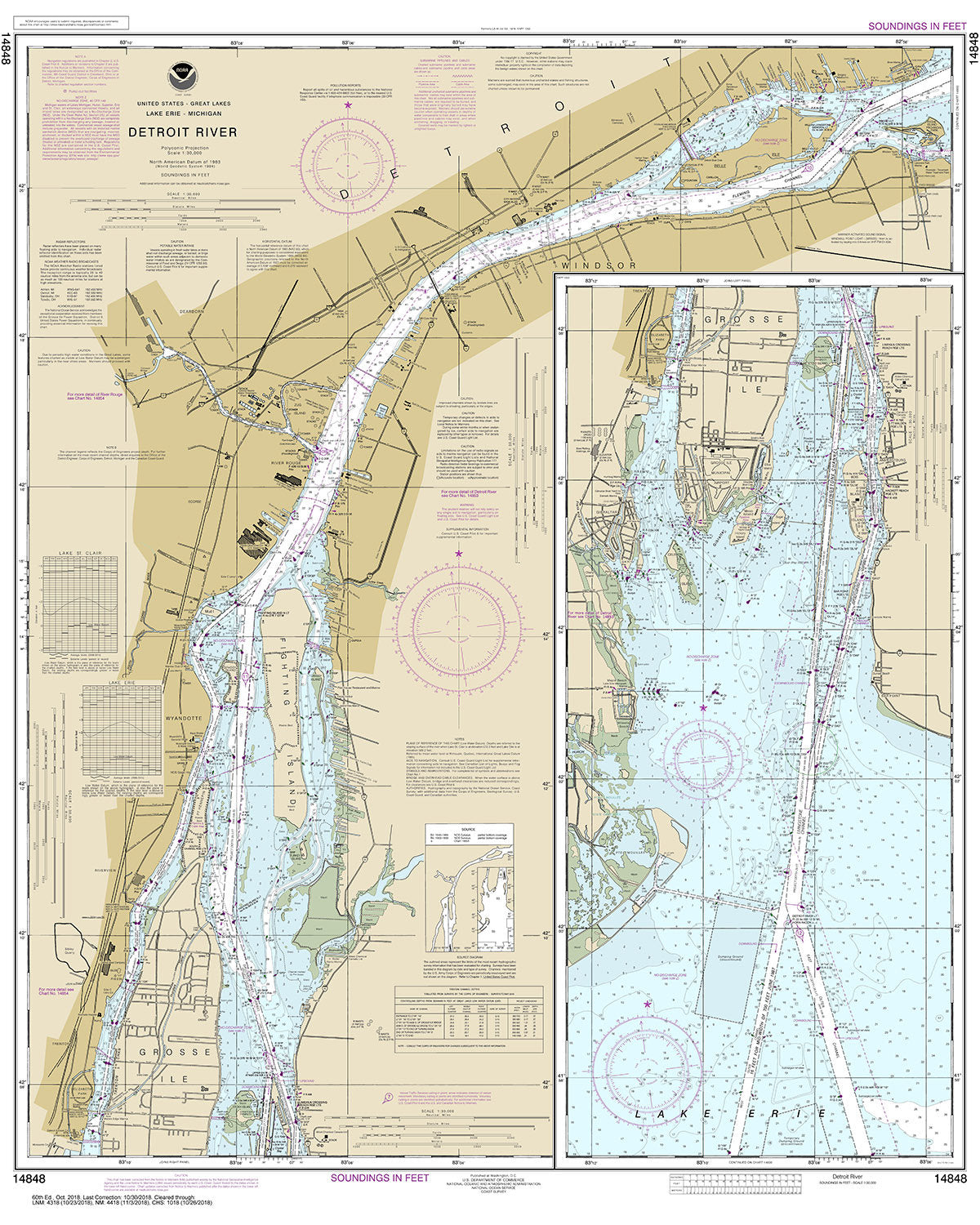 2018 Nautical Chart of Detroit River