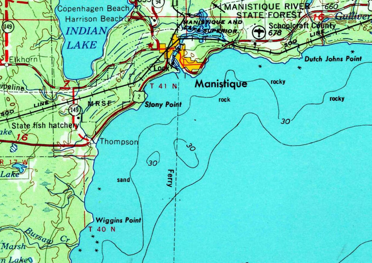 1954 Topo Map of Escanaba Quadrangle Door County Green Bay