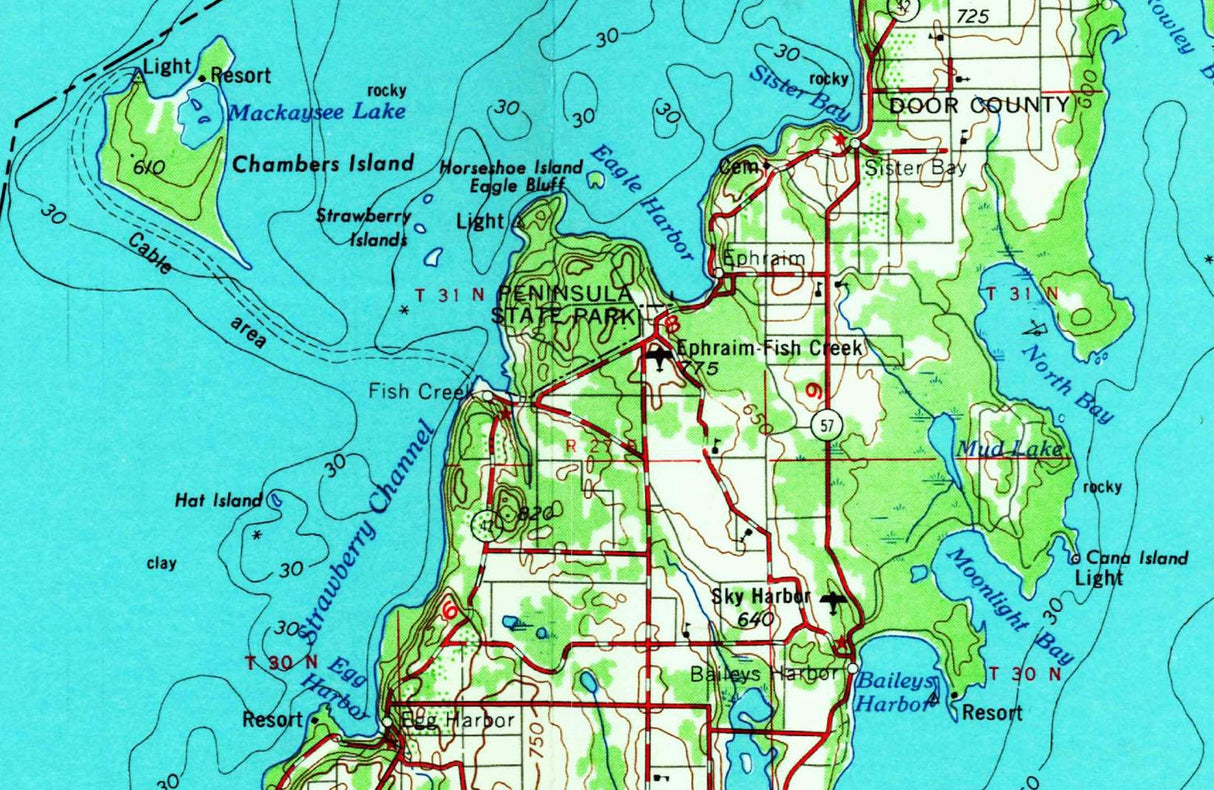 1954 Topo Map of Escanaba Quadrangle Door County Green Bay
