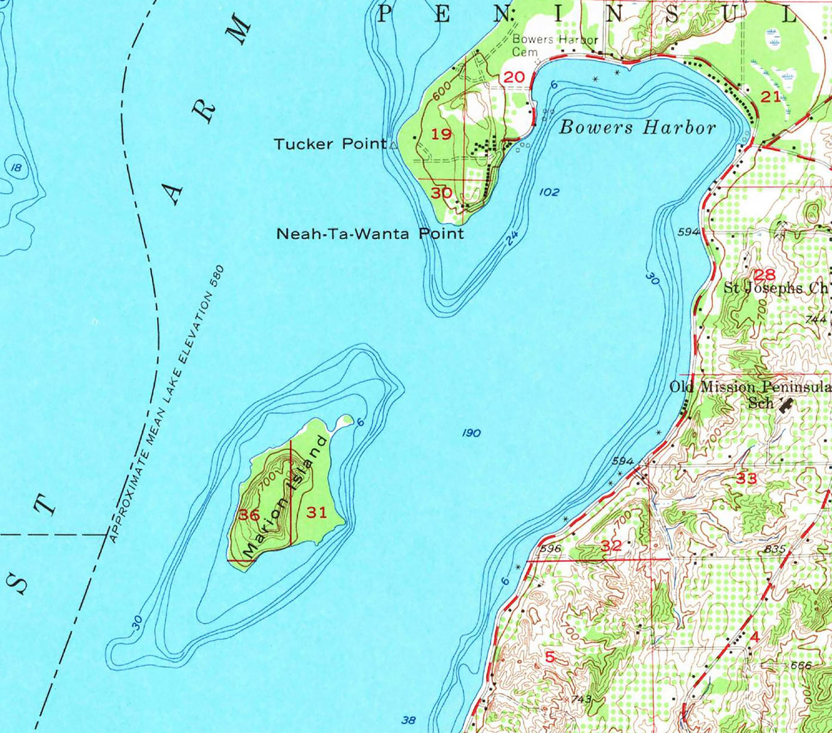 1957 Topo Map of Traverse City Michigan Grand Traverse Bay