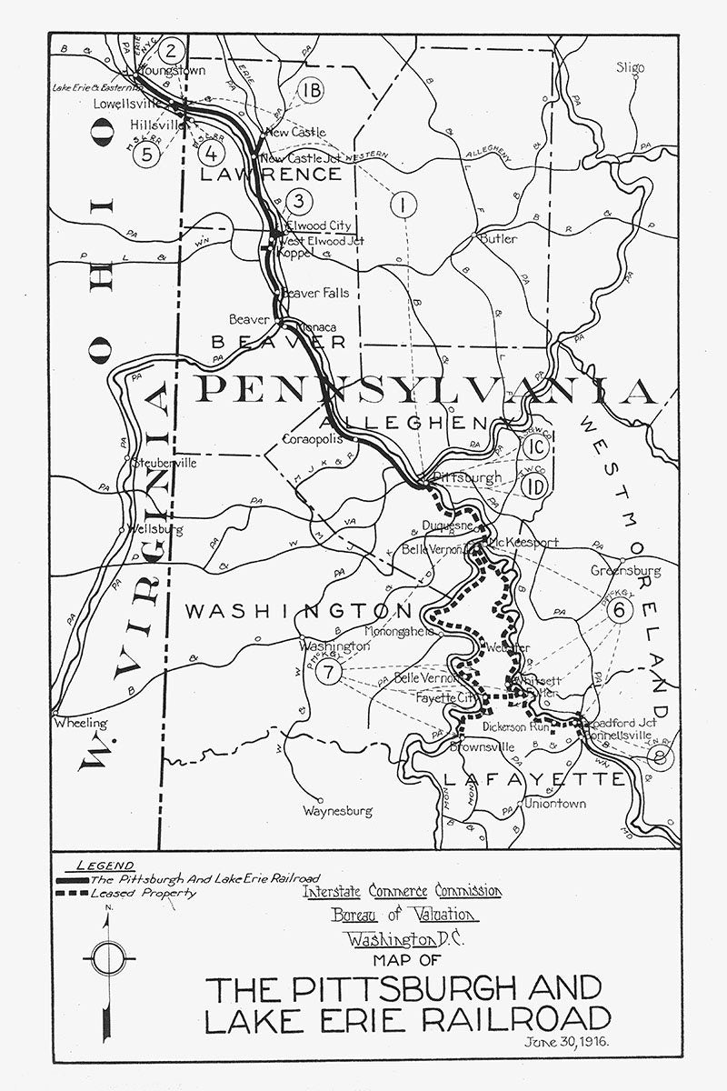 1916 Map of Pittsburgh and Lake Erie Railroad