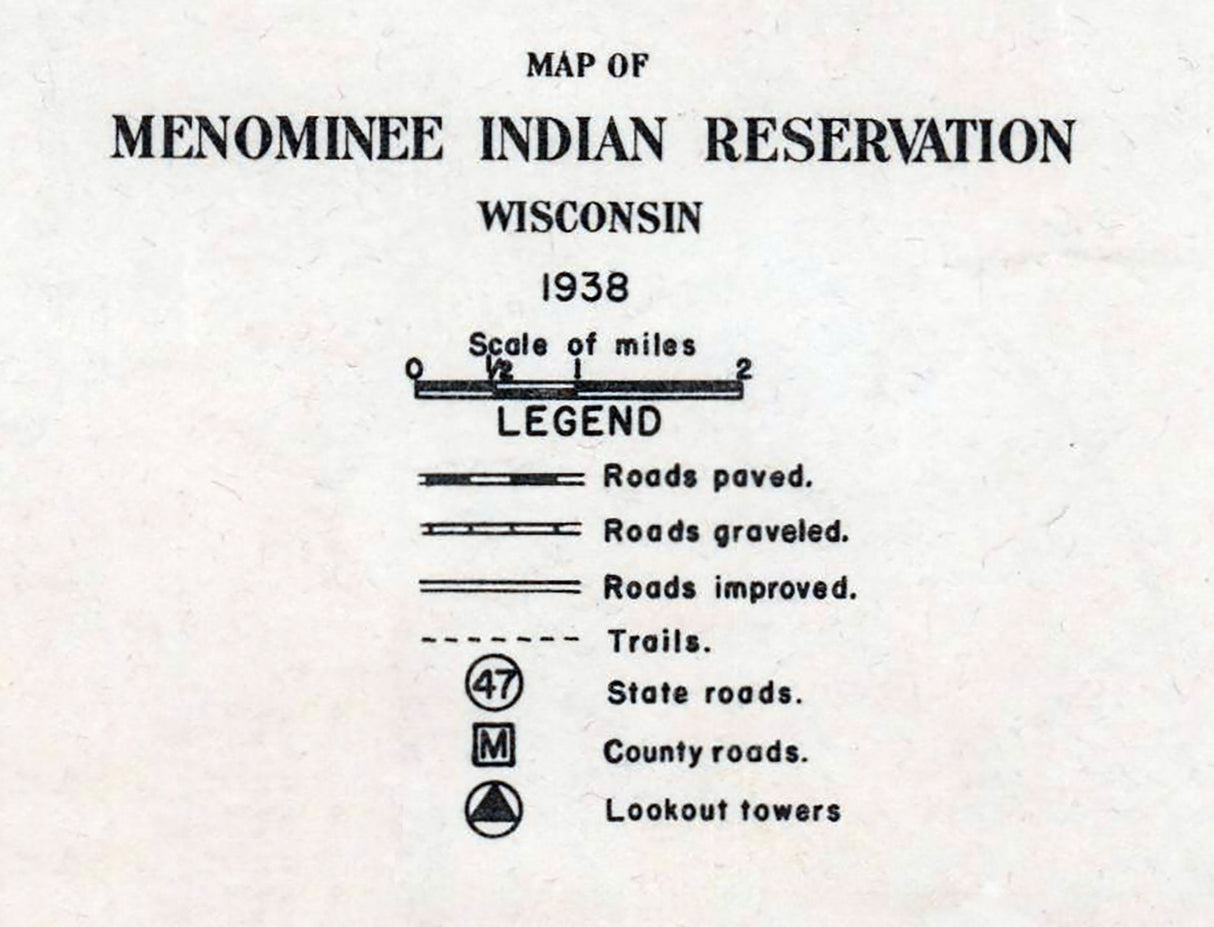 1938 Map of Menominee Indian Reservation Wisconsin