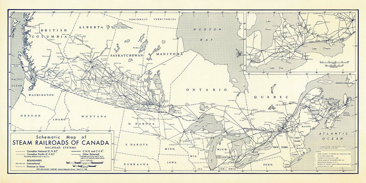 1947 Map of Steam Railroads of Canada