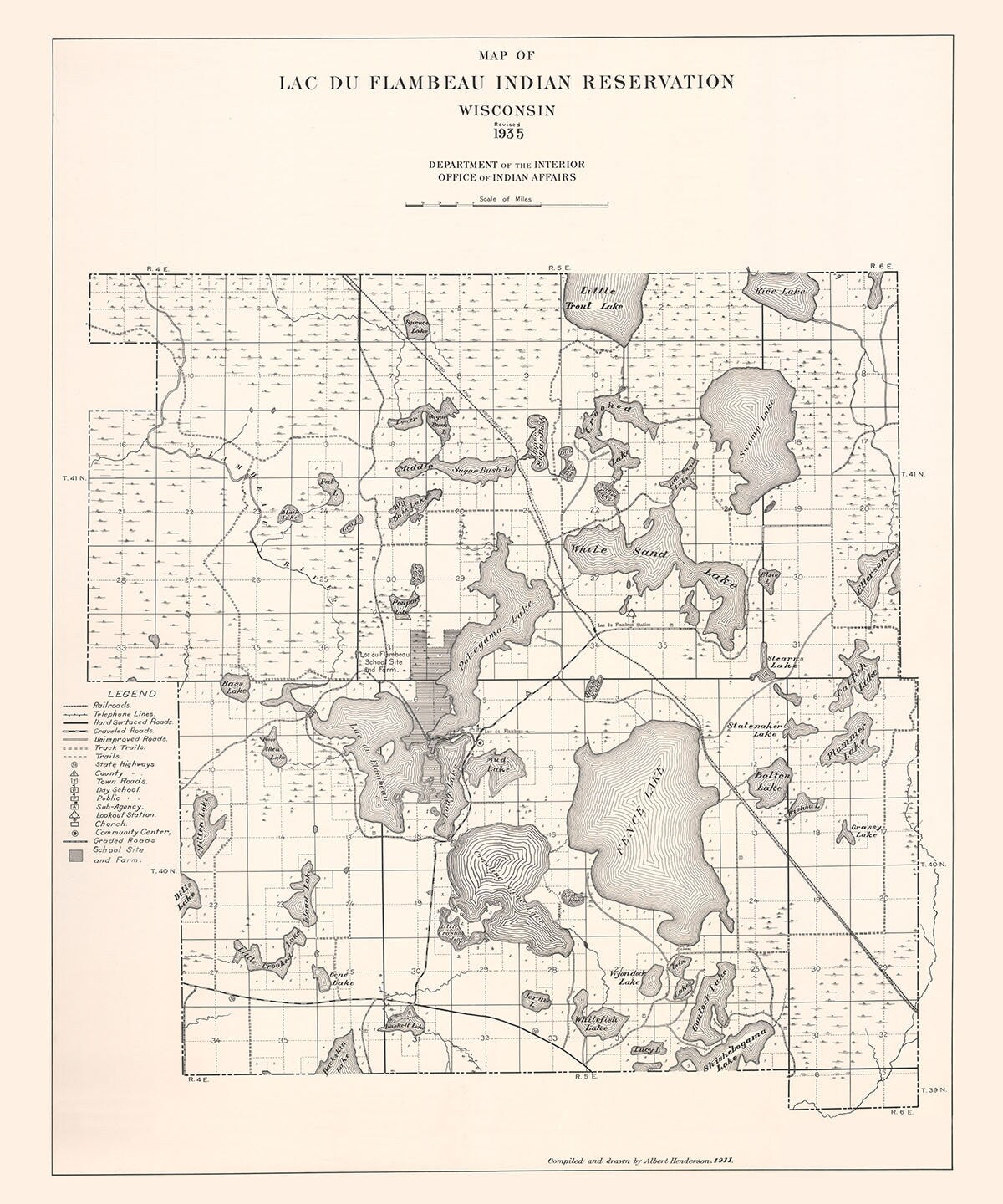 1911 Map of Lac Du Flambeau Indian Reservation Wisconsin