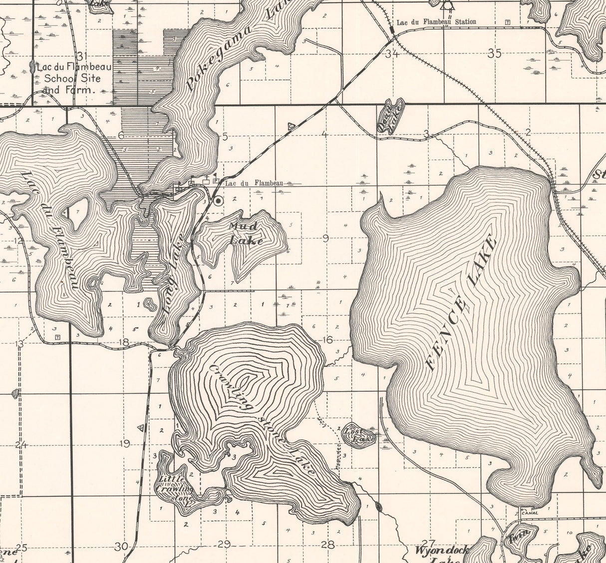 1911 Map of Lac Du Flambeau Indian Reservation Wisconsin