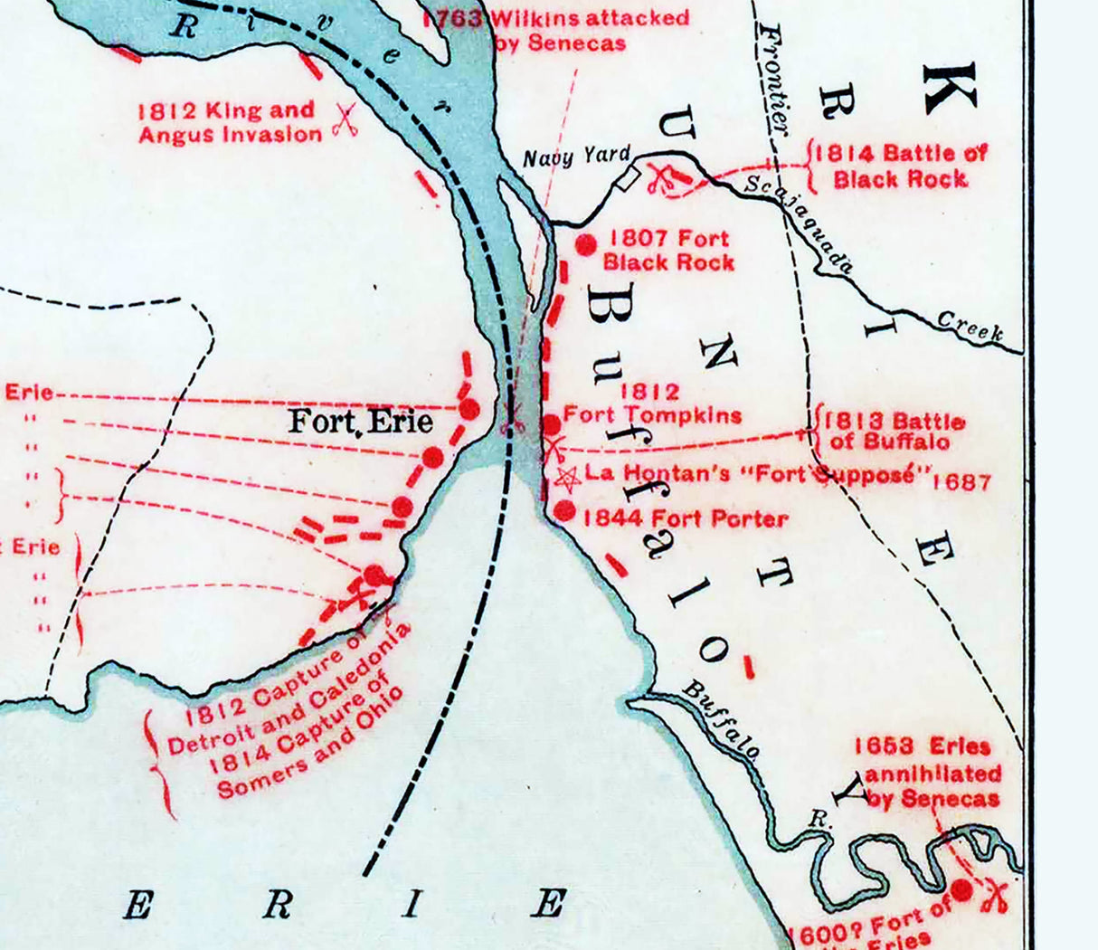 1764 Map of The Niagara Frontier Forts and Battles