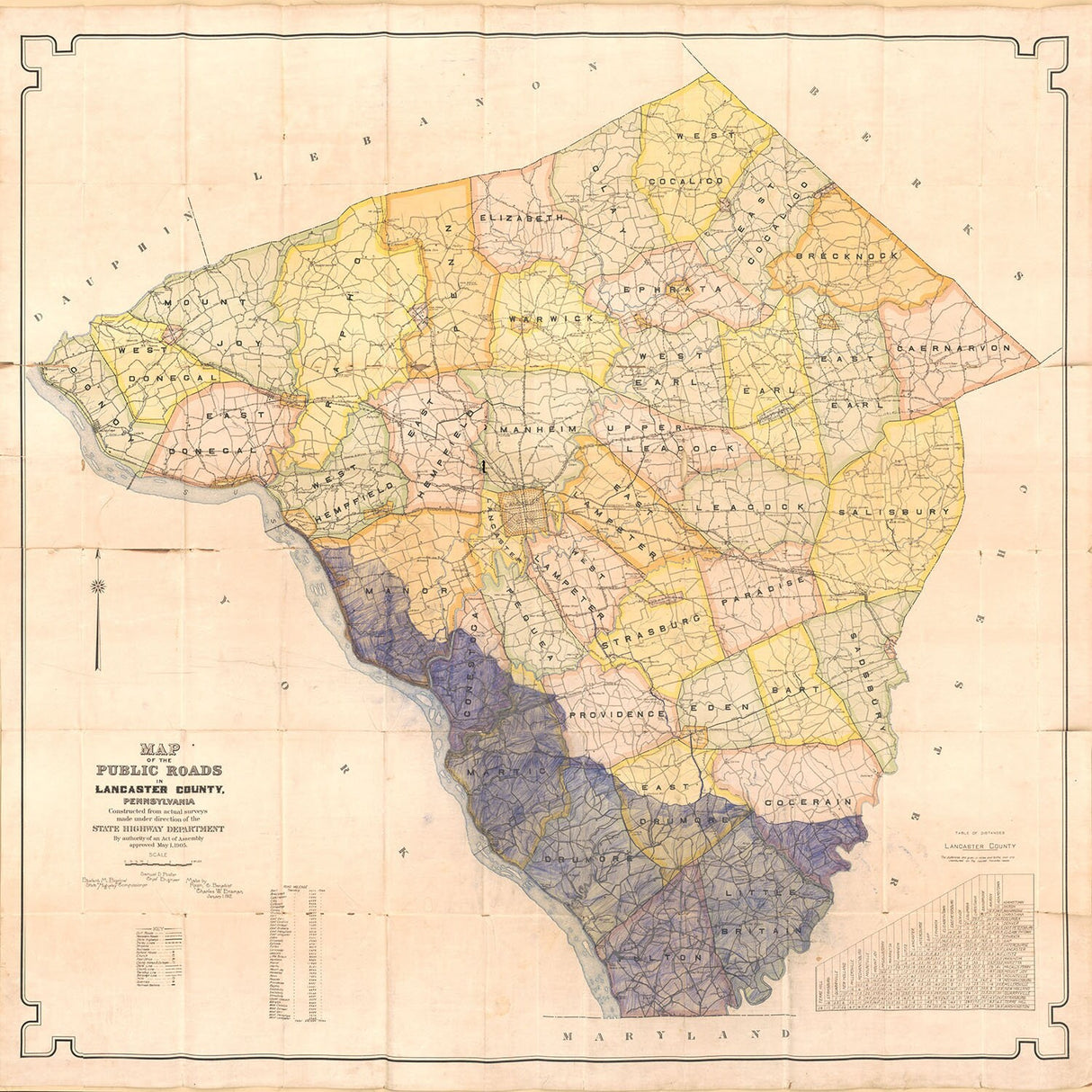 1905 Map of Lancaster County Pennsylvania