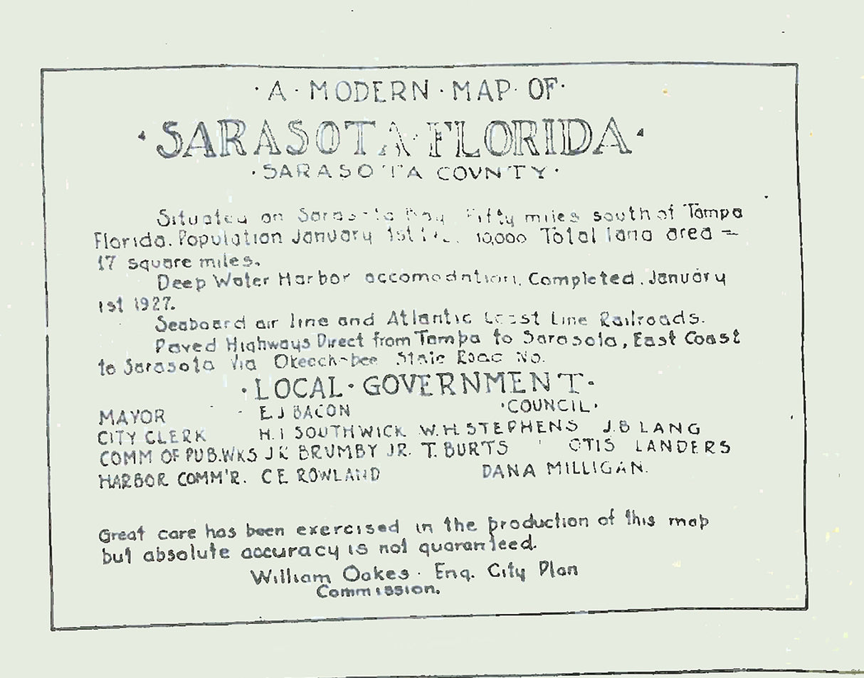 1927 Map of Sarasota Florida