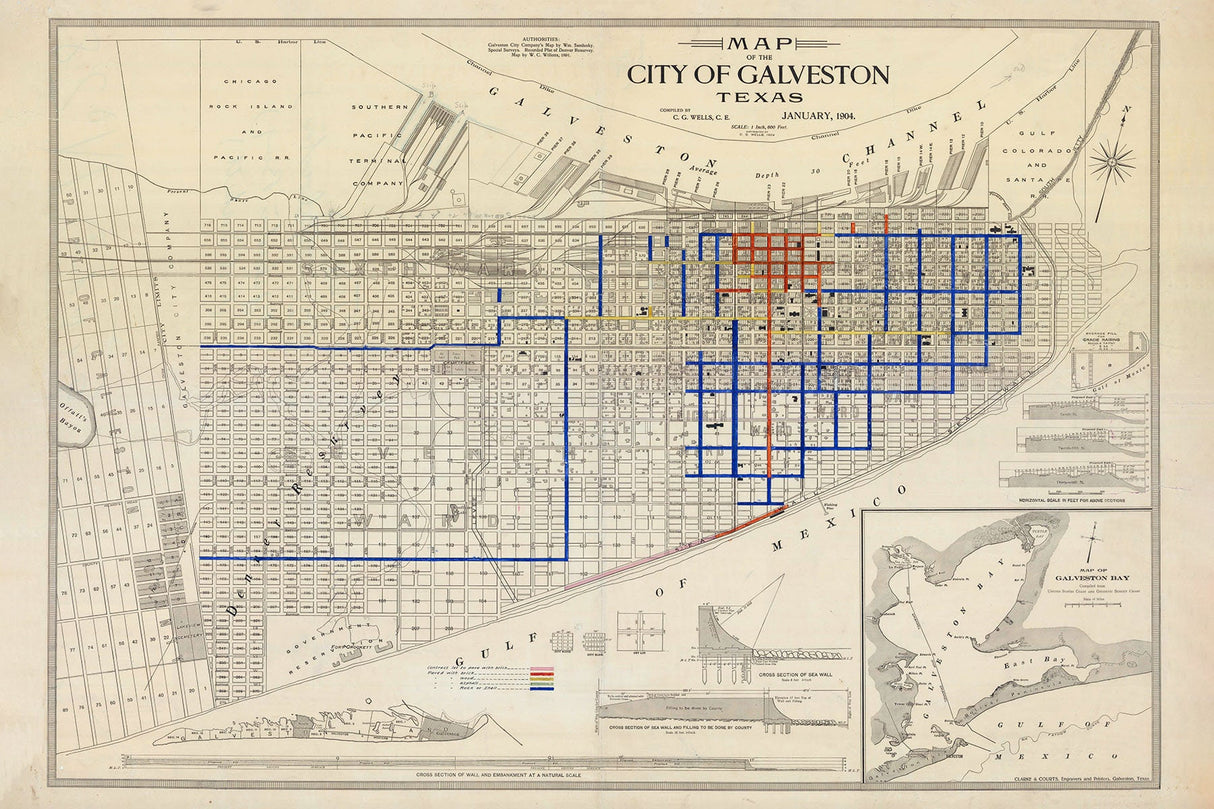 1904 Map of Galveston Texas
