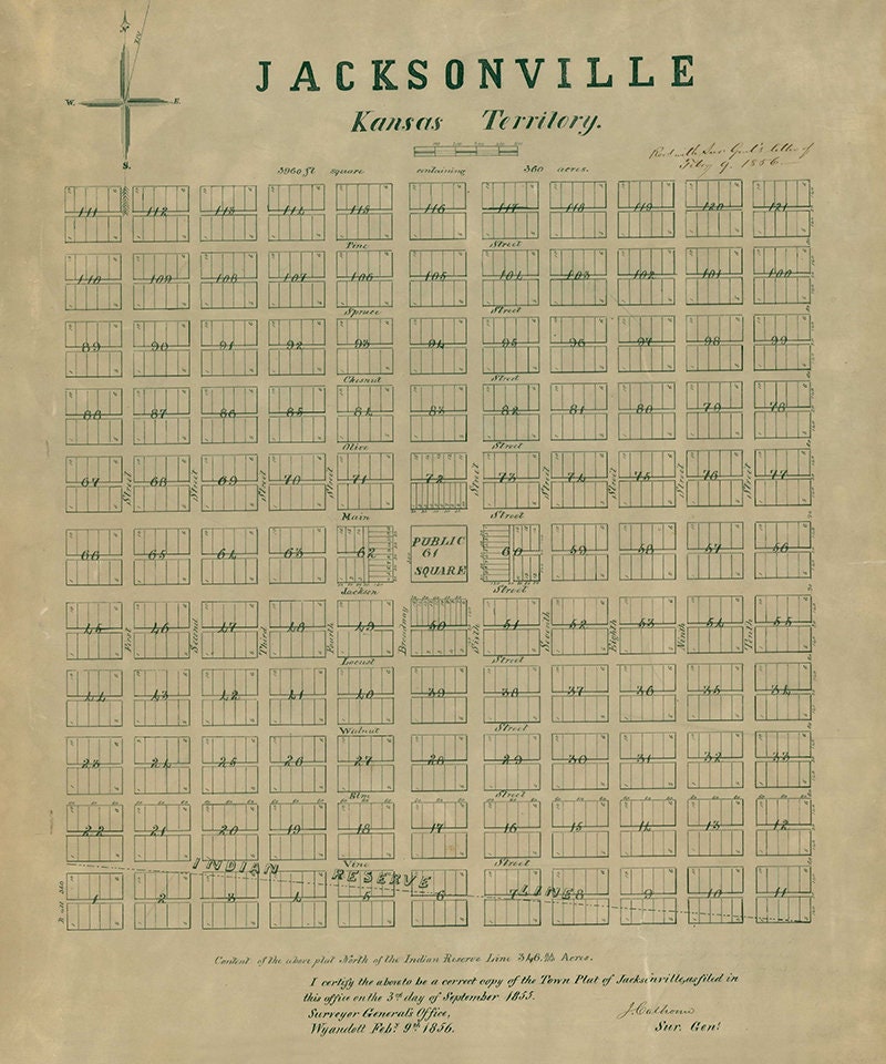 1856 Map of Jacksonville Kansas Territory