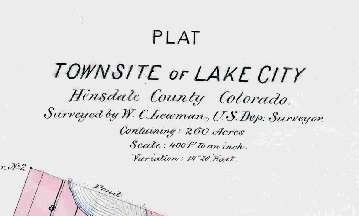 1875 Map of Lake City Hinsdale County Colorado