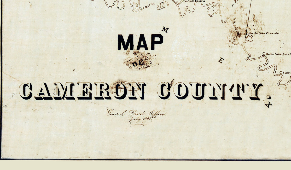 1895 Farm Line Map of Cameron County Texas Boca Chica