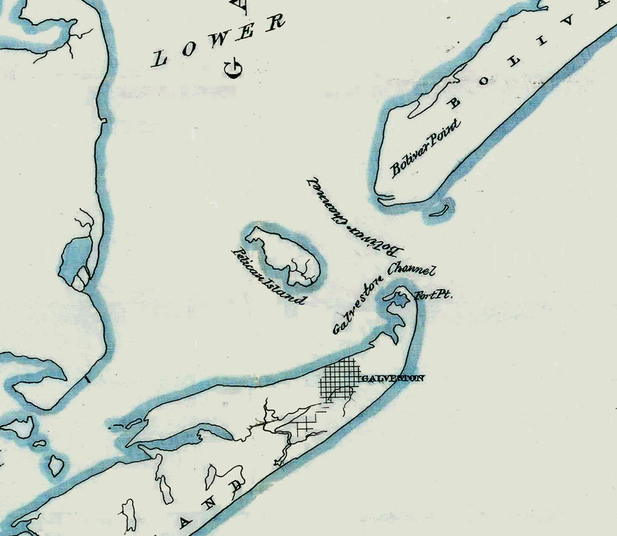 1877 Map of Galveston Bay Texas