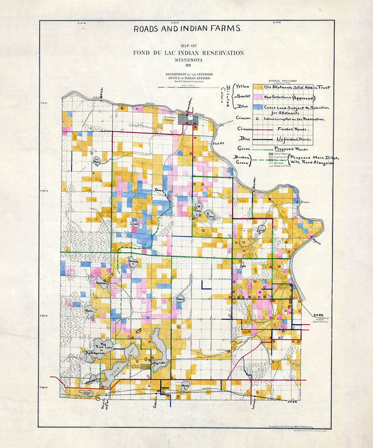 1911 Map of Indian Farms Fond Du Lac Indian Reservation Minnesota