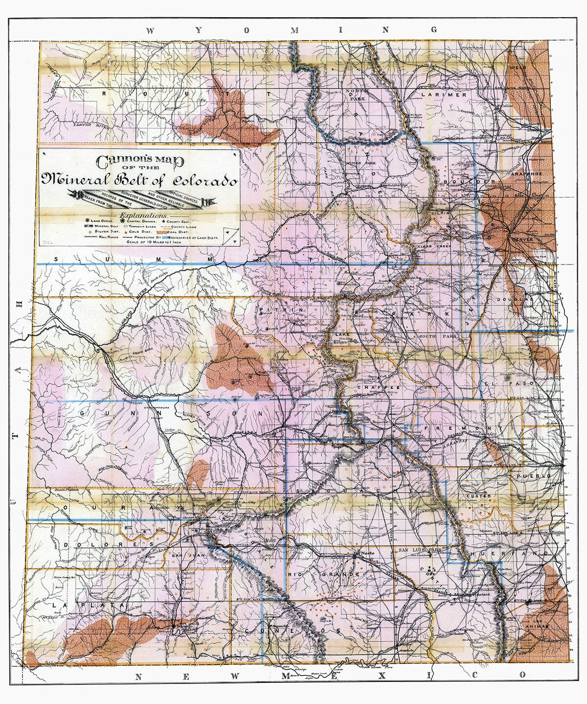 1882 Map of The Mineral Belt of Colorado