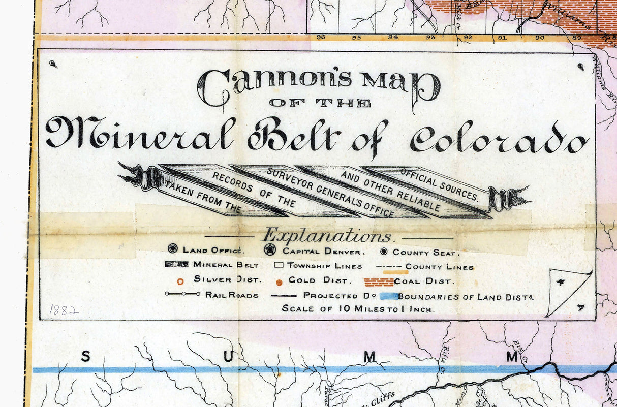 1882 Map of The Mineral Belt of Colorado