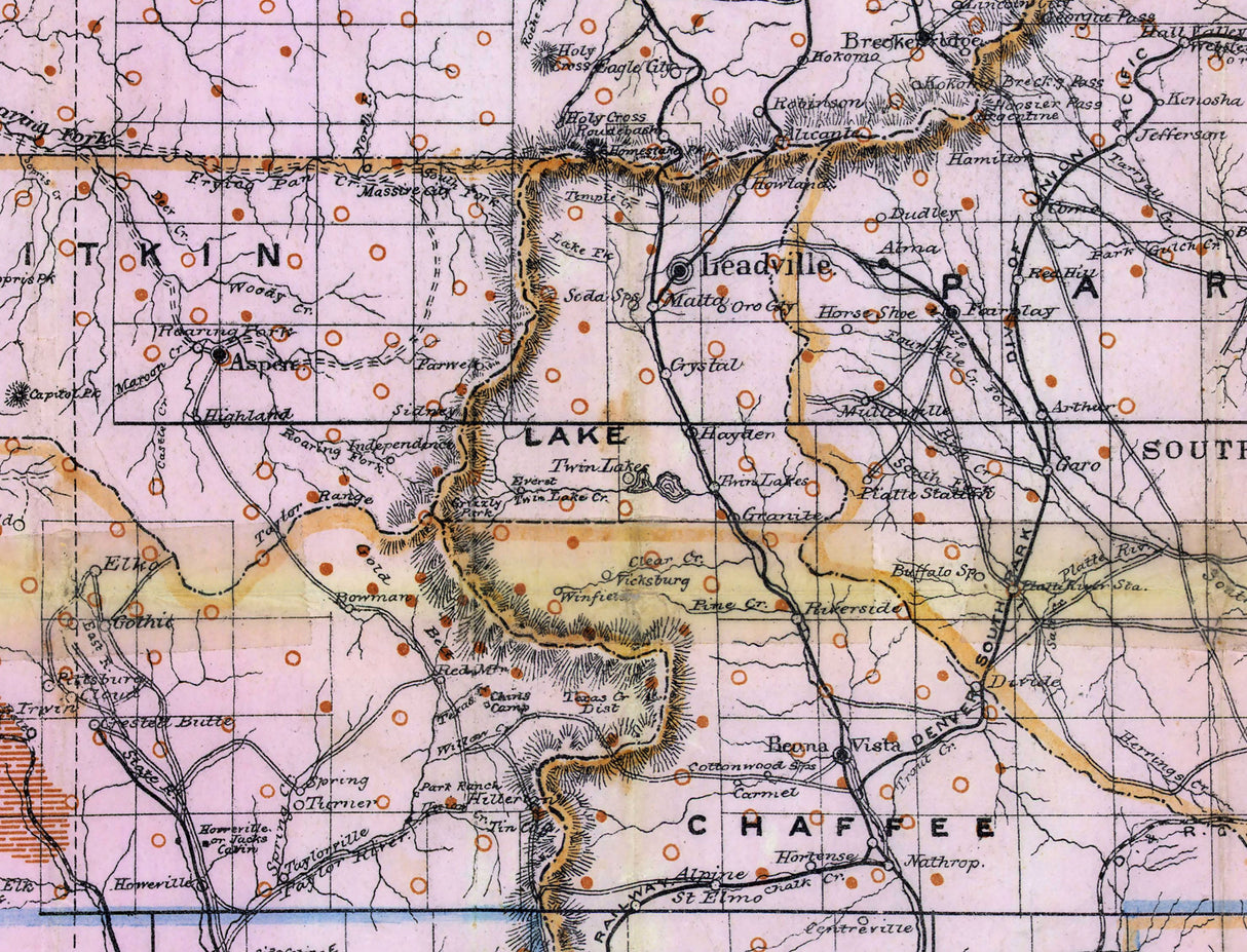 1882 Map of The Mineral Belt of Colorado
